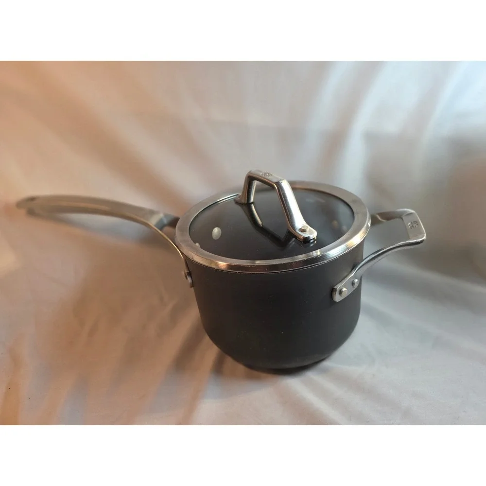 Calphalon Hard Anodized Nonstick Saucepan with Glass Lid Black 1.5 Quart Pot